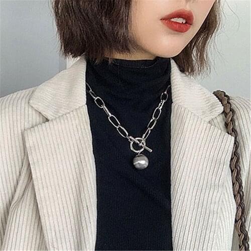 FACEINS Cold Wind Metal Ball Necklace Female Clavicle Chain Thick Chain Personality Sweater Chain Net Red Neck Jewelry Fashion