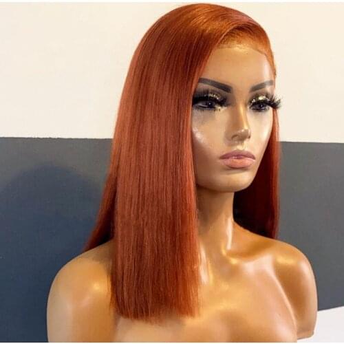 Middle Part Blunt Short Bob Ginger Orange Silky Straight Lace Front Wigs for Black Women Babyhair Glueless Synthetic Preplucked