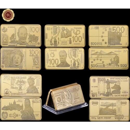 6pcs 24K Gold Bar Fake Banknote Currency Golden Bullion Metal Crafts for Collectible Home Decoration