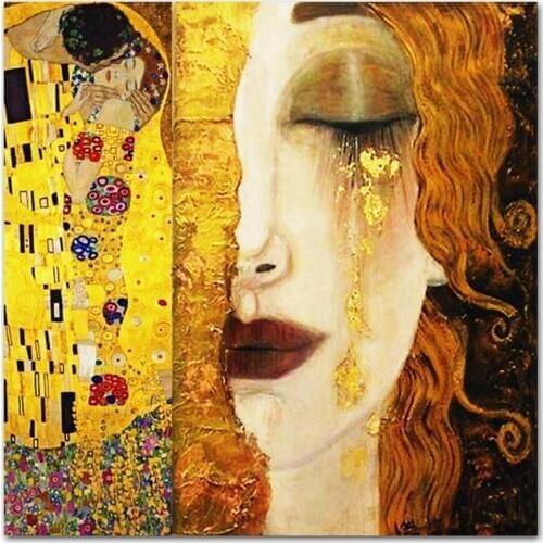 Portrait of kiss and crying Gustav Klimt abstract oil painting good for bedroom decoration