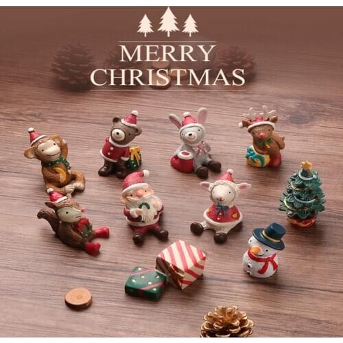 Christmas Santa Claus Christmas Tree Elk Mini Animal Trinkets Room Decoration Resin Christmas Decoration Gift