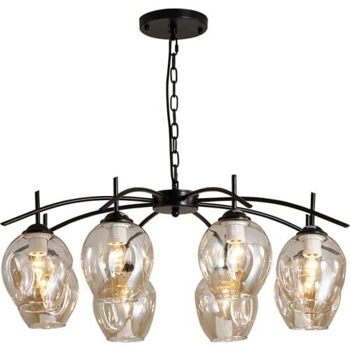 Nordic Retro Art Stained Glass Gradient Ball Chandelier Bar Living Room Dining Room Iron Base Glass Chandelier LED