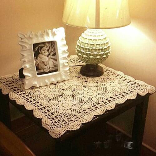 Handmade crocheted doilies 60cm*60cm beige+white Table cloth for table Cover Crochet Doilies Mat Pads Vintage Coaster