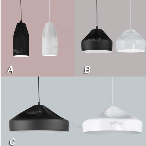 Modern Simplistic Pendant Lamp Metal Hanging Light Living Room Bedroom Hotel Hall Cafe Black White 2 Colors Suspension Lighting