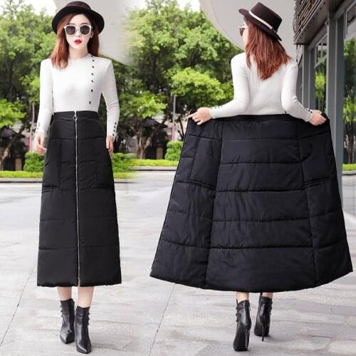 TingYiLi Autumn Winter Down Skirts Womens High Waist Elegant Pencil Skirt Long Maxi Black Skirt With Pocket S-4XL Plus Size