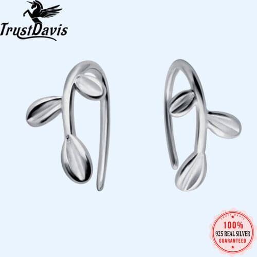 Trustdavis 925 Sterling Silver Earring Fashion Cute Tiny Leaf Stud Earrings Gift For Women School Girls Daughters Gift DS239