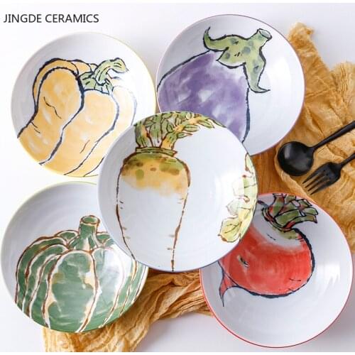 Creative Vegetable Printing Ceramic Round Bowl Plate Restaurant Serving Tray Western Food Steak Plates Kitchen Tableware