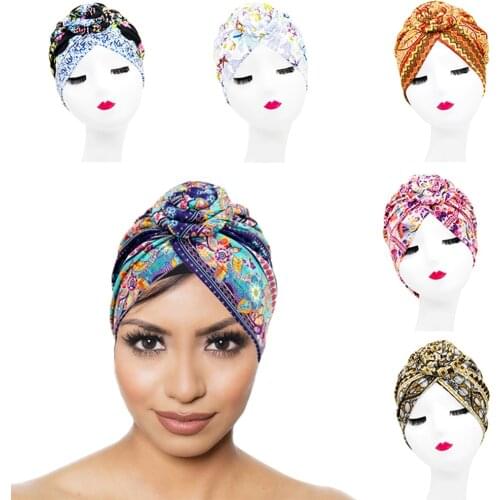 Fashion Donuts Printed Hijab Bonnet India Headwrap Women Head Scarf Turban Caps Boho Ethnic Inner Hijabs for Cap Muslim Turbans