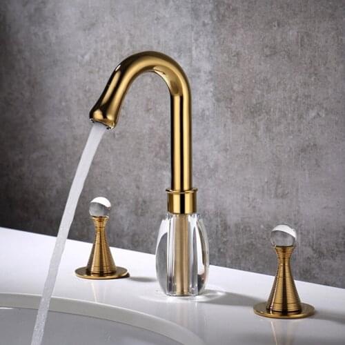 Bathroom Basin Faucet Brass Hot Cold Water Mixer Taps Deck Mounted Dual Handle Three Hole Widespread