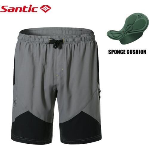 Santic Mens MTB Bike Shorts Loose-Fit 3D Padded Breathable Lightweight Cycling Pants Full Zipper Elastic Lacing Bicycle Tights