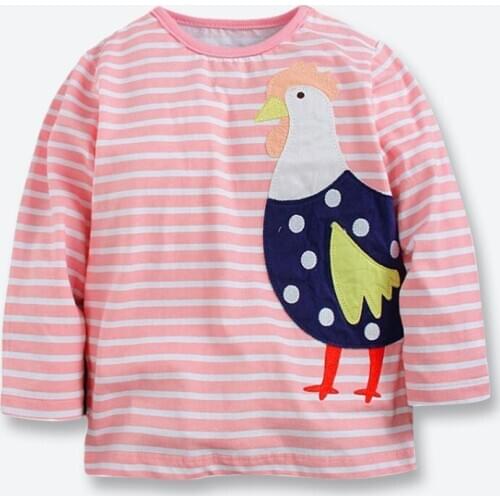 Spring Fall Long Sleeve T-shirt For Girls Cartoon Applique Embroidery Cotton Tops For Girls Casual Childrens T-shirts 1-6 Years