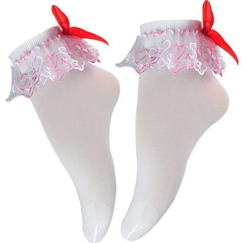 Vintage Women Socks Cute Fashion Ruffle Frilly Lace Socks Lady Princess Girl Lolita Bow White Sock For Women Sokken