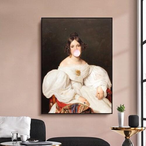 Vintage Bubble Gum Woman Poster Classical European Figure Wall Art Canvas Paintings Nordic Abstract Pictures for Home Decor