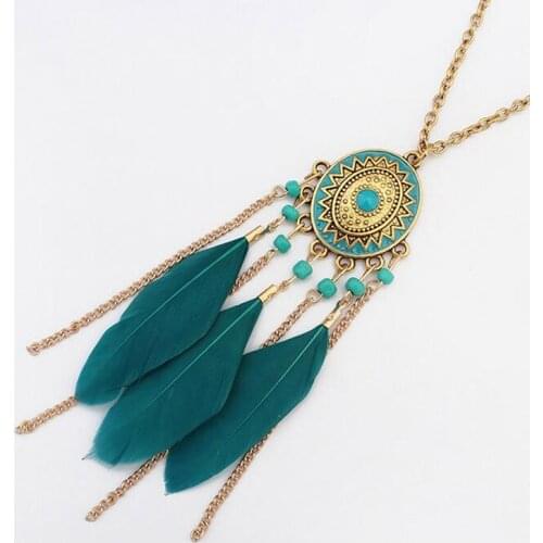 High Quality carved retro Feather Necklace Pendant for women New Bohemia dream catcher Jewelry in 4 colors