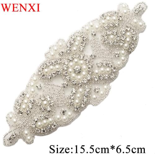 WENXI 10PCS Handmade Bridal Gown Sash Rhinestones Appliques Sewing On For Wedding Dress Belt Rhinestones Appliques Patch WX899