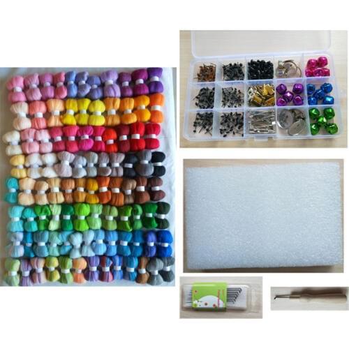 WFPFBEC 70S wool for felting combed 100% wool merino felt in needlework wool roving DIY set 5g/bag 93colors with tools