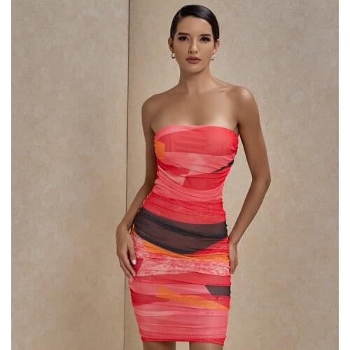 XAKALAKA Christmas Dress 2020 Sexy Strapless Bodycon Dress Mini Celebrity Club Party Dress Women Evening