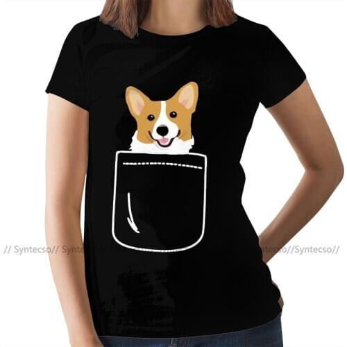 Smile T-Shirt Corgi In Pocket Funny Cute Puppy Big Happy Smile T Shirt O Neck XXL Women tshirt Ladies Tee Shirt