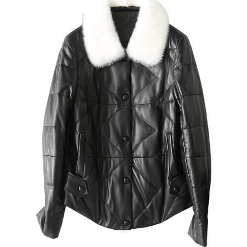 Women Genuine Leather Jacket Natural Mink Fur Collar 2020 Short Real Sheepskin Coat Female Warm Winter Down Coats DJN666