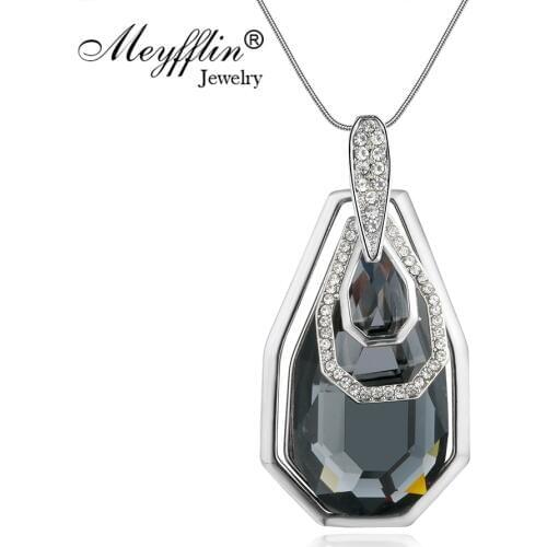 Meyfflin Women Crystal Necklace Collier Femme Fashion Geometric Long Chain Necklaces & Pendants Choker Female Jewelry Colar
