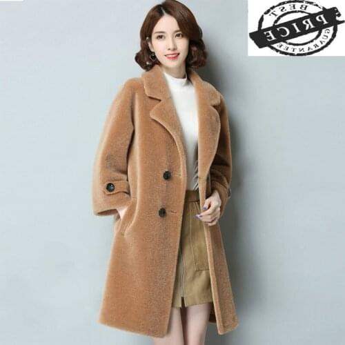 Women Real Fur Coat Sheep Shearing Fur Coats Female Double Breasted Winter Natural Wool Jacket Spring Clothes LWL136a
