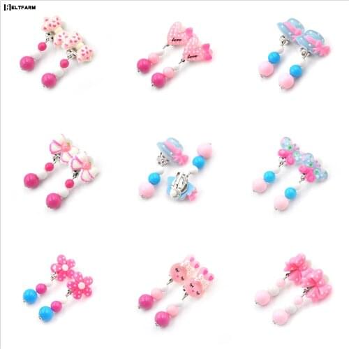 1Pair Mixed Styles Lot Ovely Cartoon Children Jewelry Baby Girl Earrings Kids Ear Clip On Pierced Alloy Painless Earrings