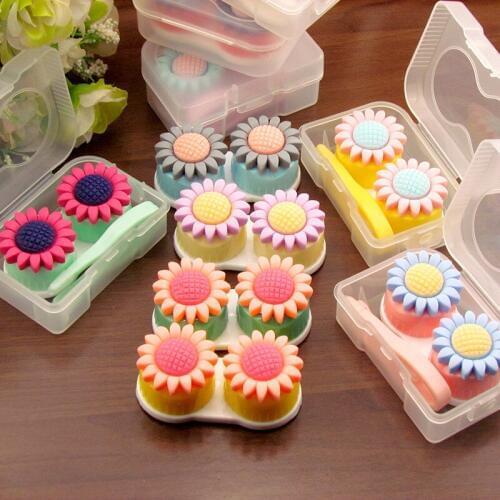 10pcs New Cute Beautiful High quality Sunflower Convenient to carry Contact Lens Case Plastic Kit Holder Lenses case Nursing box