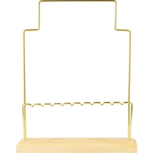 2 Tier Metal Jewelry Display Stand with Wooden Base for Necklace, Earring, Bracelet, Watch Organizer