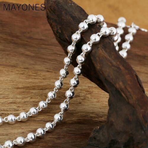 5mm Width Simple 925 Sterling Silver Ball Chains Necklaces Vintage Silver Beads Chain Necklace For Women Female Kids Jewelry