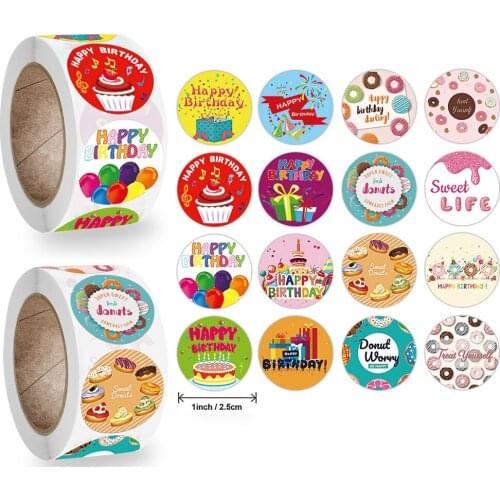 500pcs Cute Happy Birthday Stickers 2.5cm Childrens Party Gift Sealing Decorations Greeting Card Labels Stationery Sticker