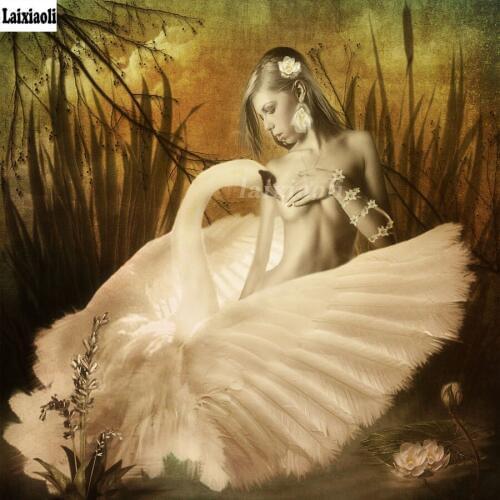 5D DIY Diamond Painting swan girl picture diamond Embroidery Full square round Diamond Cross Stitch Rhinestone Mosaic Home Decor