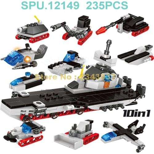 633033 235pcs 10in1 Military Navy Battleship Tank Aircraft Carrier Submarine Building Blocks Toy