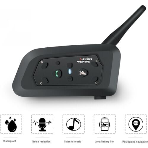 EU R6/E6/V6 Helmet Intercom 6 Riders 1200M Motorcycle Bluetooth Intercom Headset Walkie Talkie Helmet BT Interphone/Vnetphone