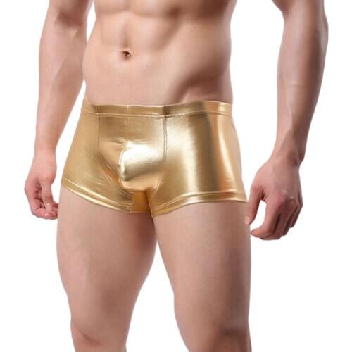 PU Faux Leather Underpants Men Plus Size boxers Mens U Convex Pouch Boxers Black Nylon Sexy Shorts Male Gay Underwear