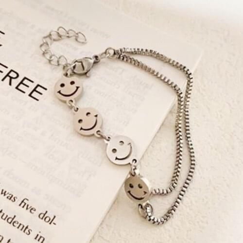 Smile Bracelet Face Bracelets Simple Bangles Ladies Round Jewellery Party Couple Trendy Silver Color Titanium Hip Hop Pulseras