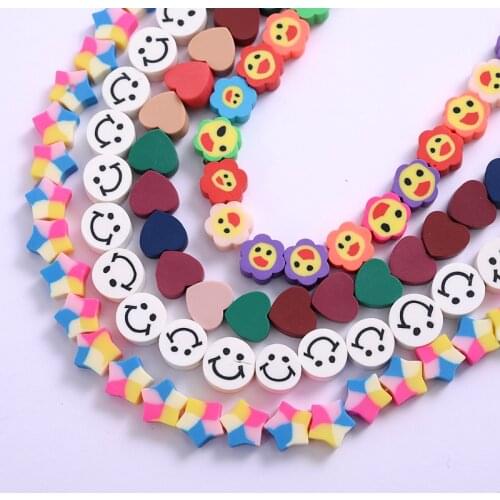 New Laugh Face Pattern Pentagram Flower Shape Beads Polymer Clay Beads Mixed Color Polymer Clay Spacer Beads For Jewelry Making