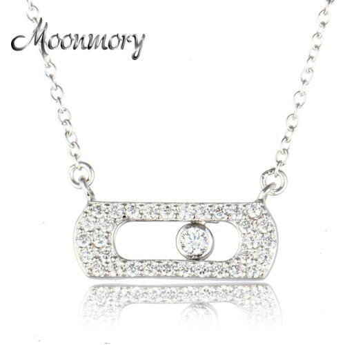 Moonmory 100% Real Sterling Silver Lucky Move Pendant Necklaces For Women Removable Stone Fine Chain Wedding Jewelry Wholesale