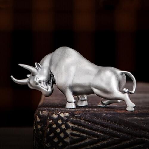 Tea Playing Zodiac Cows Universe Tea Pet Ornaments Fine Sterling Silver 999 Lucky Fortune Can Raise Creative Tea Table Decor