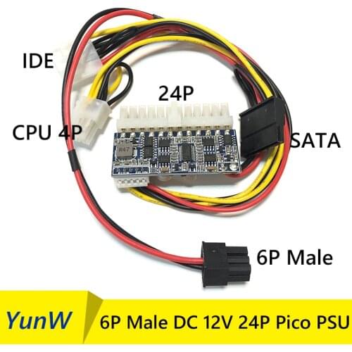 DC-ATX 6P Male PSU Peak Value 12V 250W Pico ATX Switch PSU 24pin Mini Itx dc atx Mining Power Switch Supply Cable For Computer