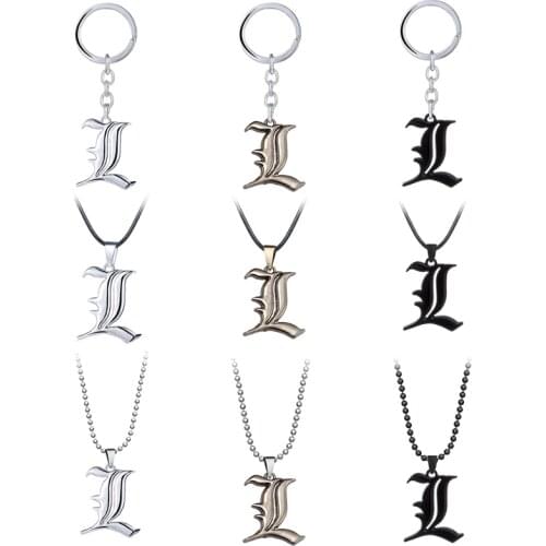 Death Note L Lawliet Necklace Zinc Alloy Old English Letter Pendant Beads Chain Necklaces Cosplay Jewelry Accessories