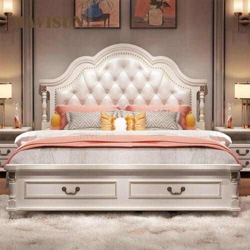 Upholstered Double Bed With Large Storage Space Solid Wood Bedroom Set Furniture Modern Luxury American Furniture For Home