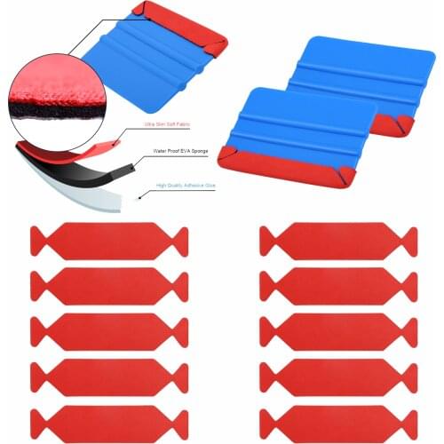 EHDIS 10pcs Vinyl Car Plastic Scraper Squeegee with 3-Layer Adhesive Fabric Felt Edge Carbon Foil Film Wrap Tint Automotive Tool