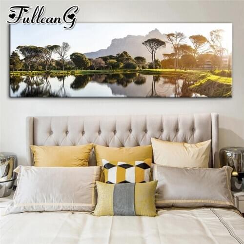 FULLCANG Natural scenery lake diy 5d full square round diamond embroidery large mosaic canvas painting sale decoration FC3045