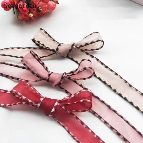 Kewgarden Wholesale Double Colors Edging Organza Ribbon 1" 25mm Handmade Tape DIY Hairbow Accessories Packing Riband 25 Yards