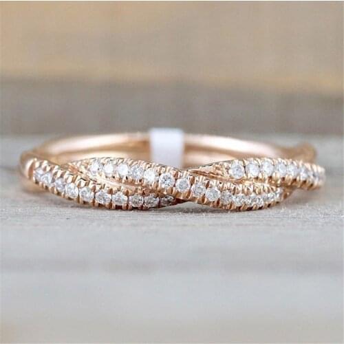Classic Female Wedding Twist Ring Rose Gold Micro Inlaid with White Zircons Exquisite Ladies Party Accessories Wholesale