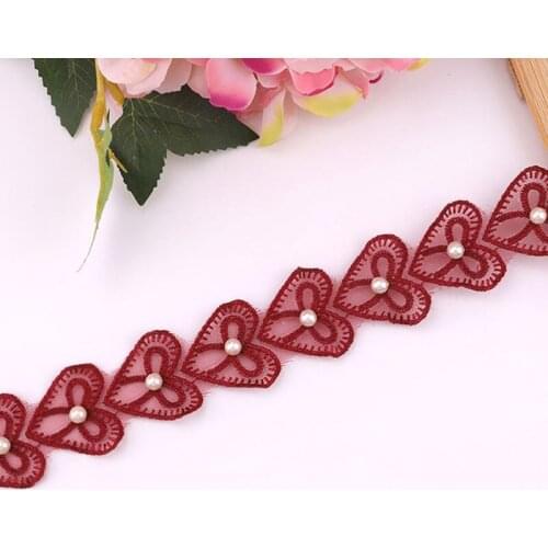 2Yards 3.5cm Width Heart-shaped Beaded Lace Ribbon For Clothing Dress Accessories DIY Sewing Craft Home Textile Supplies