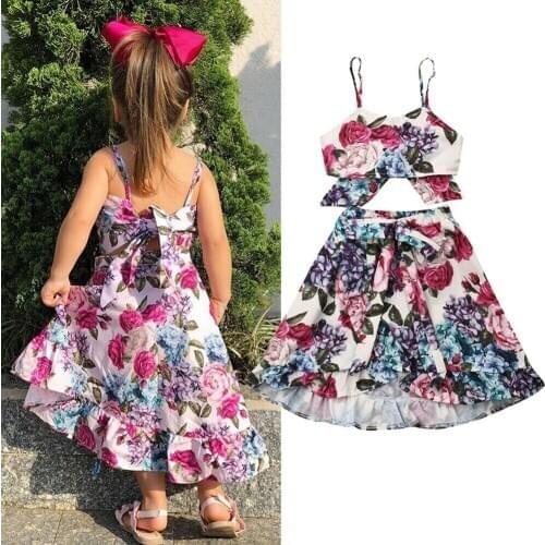 Citgeett Summer Kids Toddler Baby Girl Floral Clothes Tops Skirts Long Dress 2Pcs Casual Set