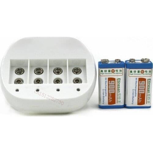 2PCS/lot ETINESAN 9v 900mAh lithium Rechargeable 9 Volt Battery + 4 ports 9v charger auto turn light Free Shipping