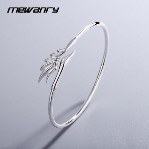 MEWANRY 925 Sterling Silver Bracelets for Women Party Accessories Trendy Elegant Bird Wings Design Zircon Bangles Bride Jewelry