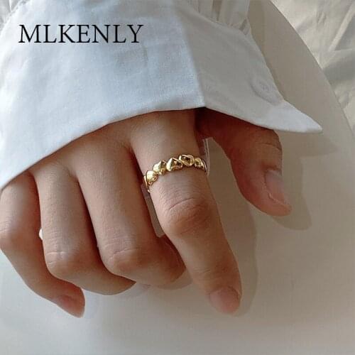 MLKENLY light luxury ring ins golden love shape tandem open ring for women fashion index finger ring